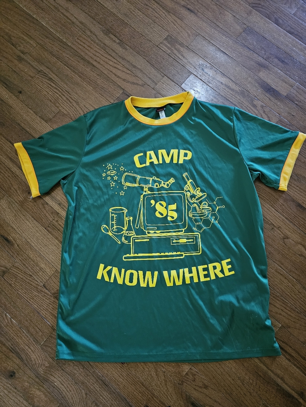 Green and Yellow 'Camp Know Where '85' Graphic Tee